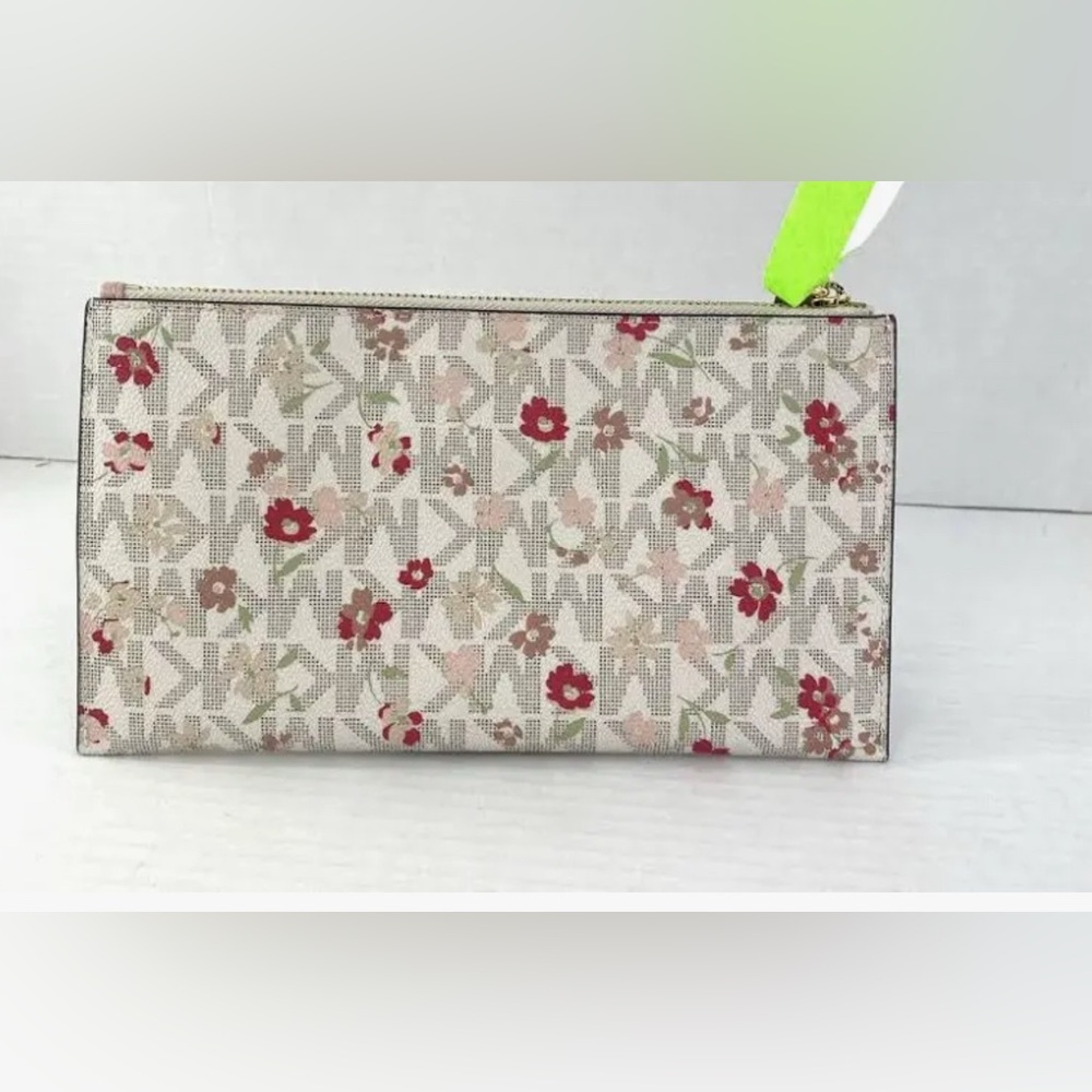 Michael Kors Pink Floral Logo Wristlet with Gold Hardware NWOT - Picture 3 of 11